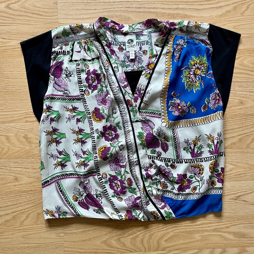 Patterned blouse purchased at Anthropologie